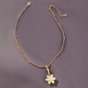 Anthropologie Gold Flower Pendant Necklace